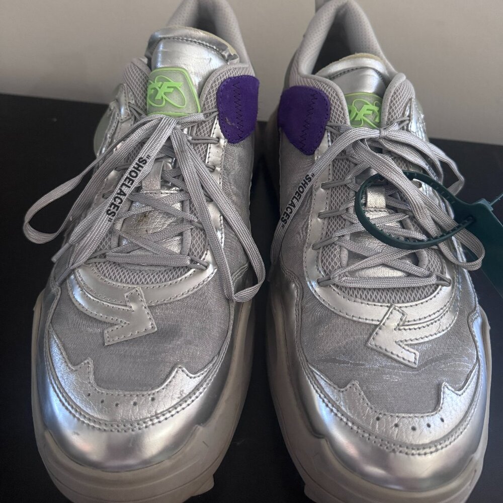 Off‑White ODSY‑1000 Sneakers | Silver Leather + Mesh | EU 46 (US 12) | Beautiful